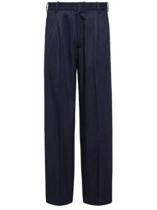 Pleated Suit Striped Paris Label Pocket Cotton Straight Pants Navy - KENZO - BALAAN 2