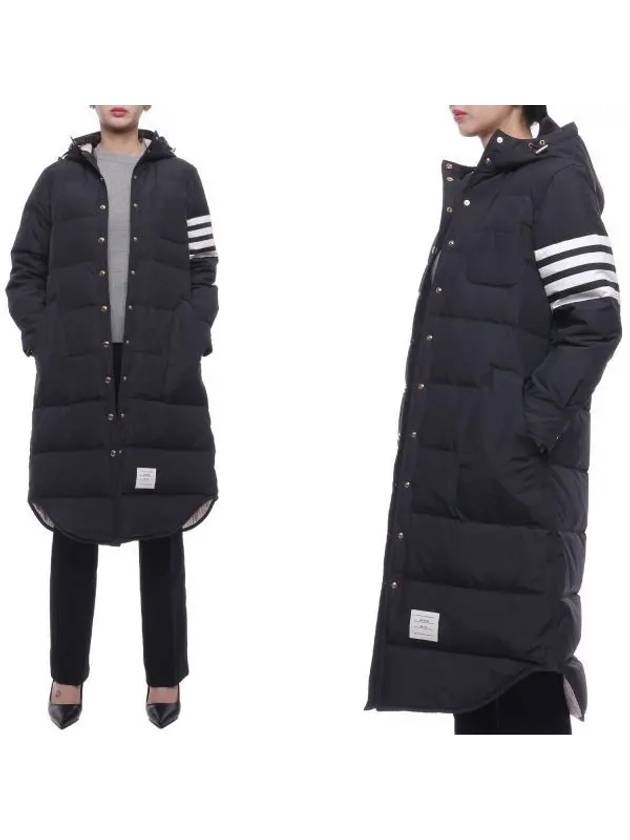 Downfilled Ripstop Classic 4 Striped Hoodie Down Long Padding Navy - THOM BROWNE - BALAAN 2