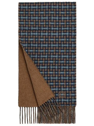 ECCOce Recto Verso H Pattern Cashmere Muffler Marine Noisette Broome - HERMES - BALAAN.