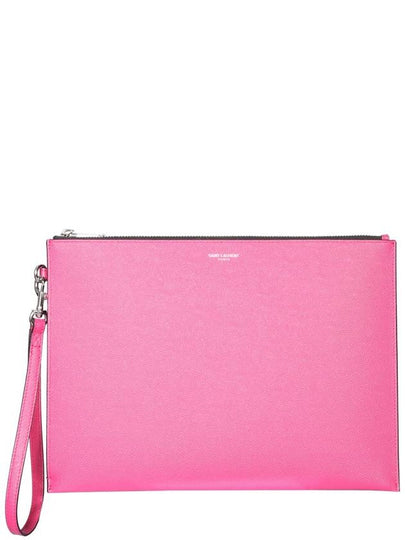 Logo Leather Clutch Bag Pink - SAINT LAURENT - BALAAN 2