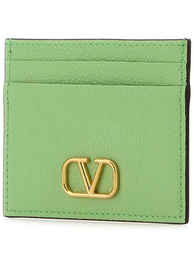 V Logo Signature Grainy Calfskin Card Wallet Green - VALENTINO - BALAAN 3