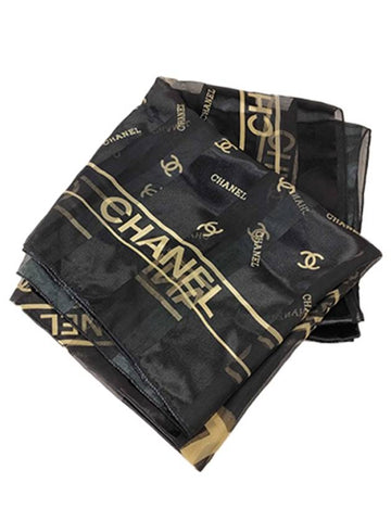 logo black gold large scarf - CHANEL - BALAAN 1