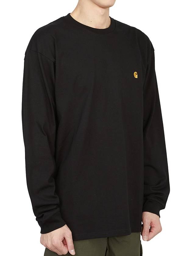 Men's Chase Mini Embroid Logo Long Sleeve T-Shirt Black - CARHARTT WIP - BALAAN 4