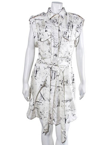 Women's OffWhite Black Print Short Pocket Silk OnePiece Dress - BURBERRY - BALAAN 1