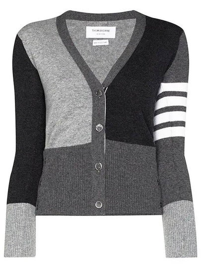 Fun Mix 4 Bar V-Neck Cashmere Cardigan Grey - THOM BROWNE - BALAAN 2