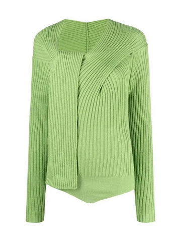 Women's Knot Detail Ribbed Knit Top Green - MSGM - BALAAN 1