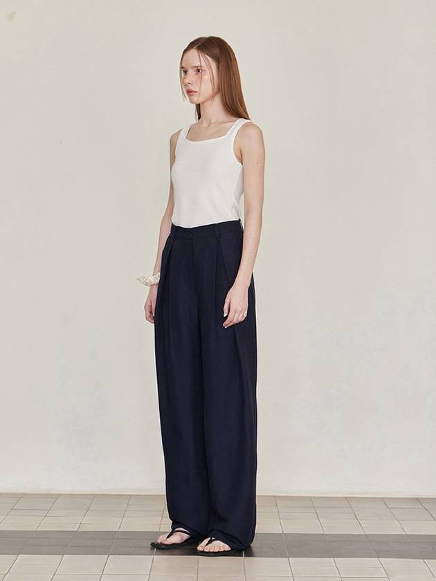 Wide Pin Tuck Linen Slacks Navy - LESEIZIEME - BALAAN 7