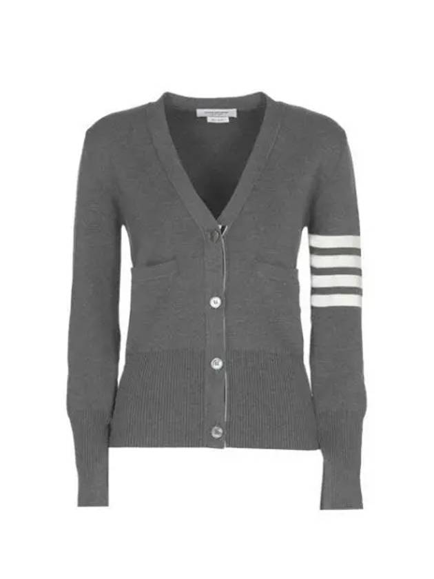 Cotton 4-Bar Milano Classic V-Neck Cardigan Medium Grey - THOM BROWNE - BALAAN 2