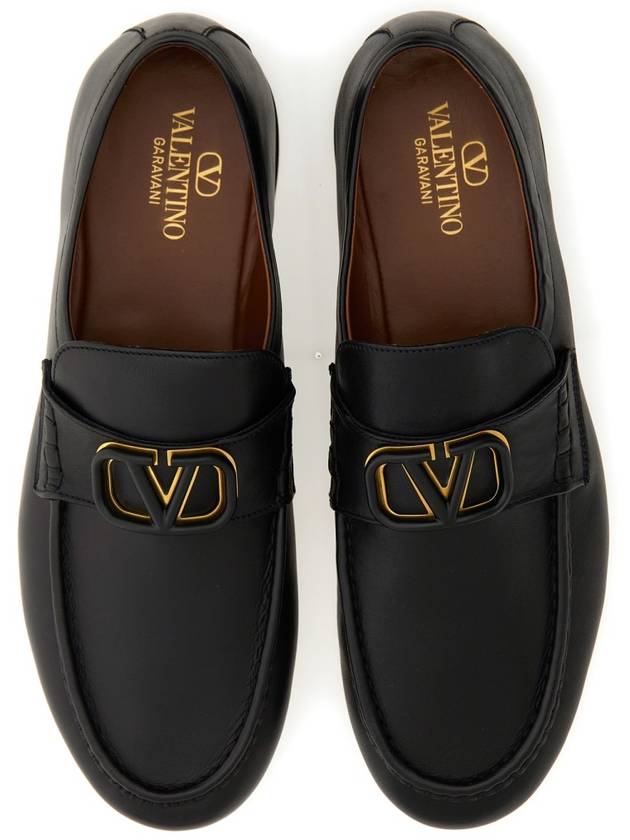 V Logo Leather Loafers Black - VALENTINO - BALAAN 7