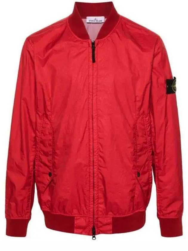 Men's Wappen Patch Zip-Up Bomber Jacket Red - STONE ISLAND - BALAAN 2