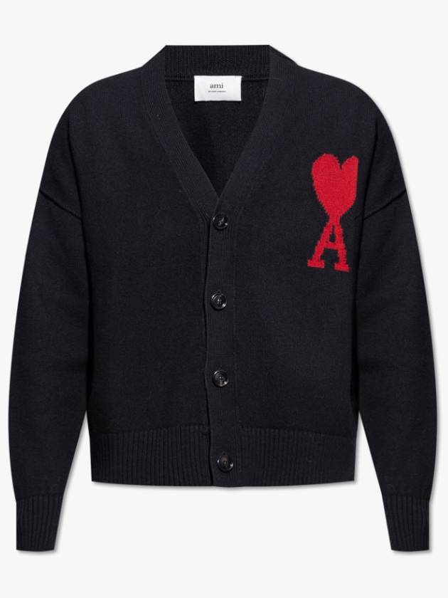 Black wool knit cardigan heart logo - AMI - BALAAN 1