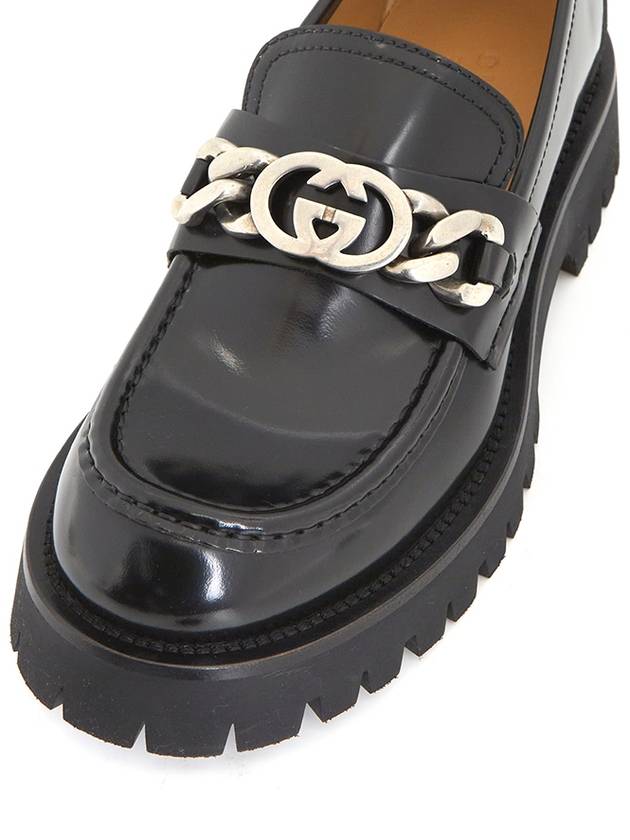 Loafer with Interlocking G Black Leather - GUCCI - BALAAN 8