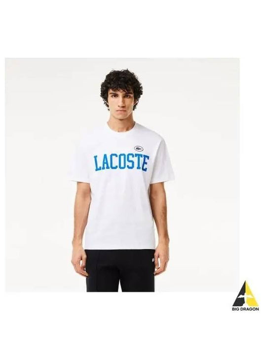 Men s Logo Graphic Puff Badge Match T Shirt White - LACOSTE - BALAAN 1