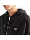 Reversible Cotton Fleece Re-Nylon Zip-up Hoodie Black - PRADA - BALAAN 4