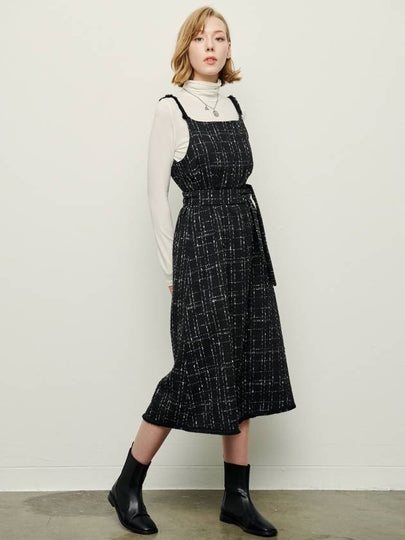 e Women's Tweed Belted Slips Tile Midi Dress Black - PRETONE - BALAAN 2