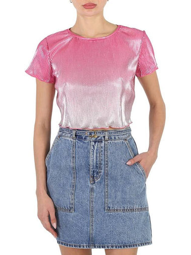 Rotate Ladies Silvery Pink Gradient Plisse Crop Top, Brand Size 34 (Us Size 0) - ROTATE - BALAAN 1