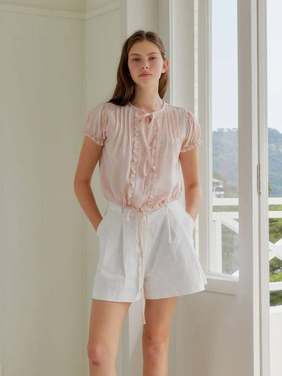 FRILL STRING RIBBON BLOUSE PINK - ANOETIC - BALAAN 2