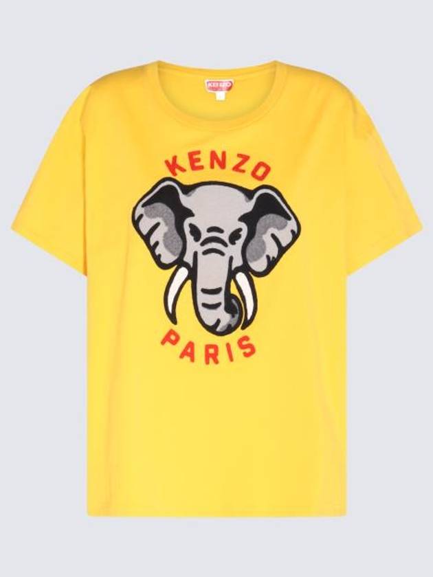 Elephant Cotton Short Sleeve T-Shirt Yellow - KENZO - BALAAN 3