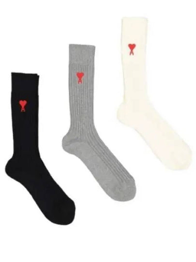 Heart Embroidered Logo Cotton Socks 3 Pack - AMI - BALAAN 2