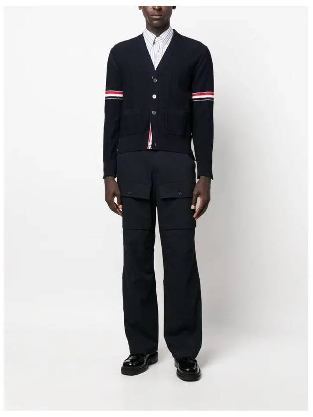 RWB V-neck Striped Virgin Wool Cardigan Navy - THOM BROWNE - BALAAN 7