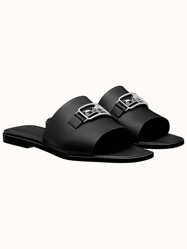 375 size Villa Villa Silver Metal Black Sandals Mule Slippers - HERMES - BALAAN 7