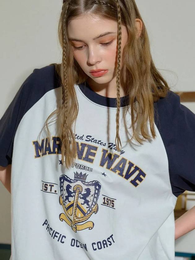 Marine Wave Raglan Short Sleeve T-shirt White Navy - CPGN STUDIO - BALAAN 3