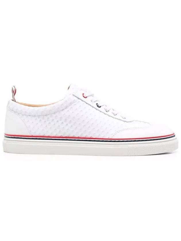 Women's Vitello Calfskin Mesh Striped Rubber Cupsole Low Top Sneakers White - THOM BROWNE - BALAAN 5