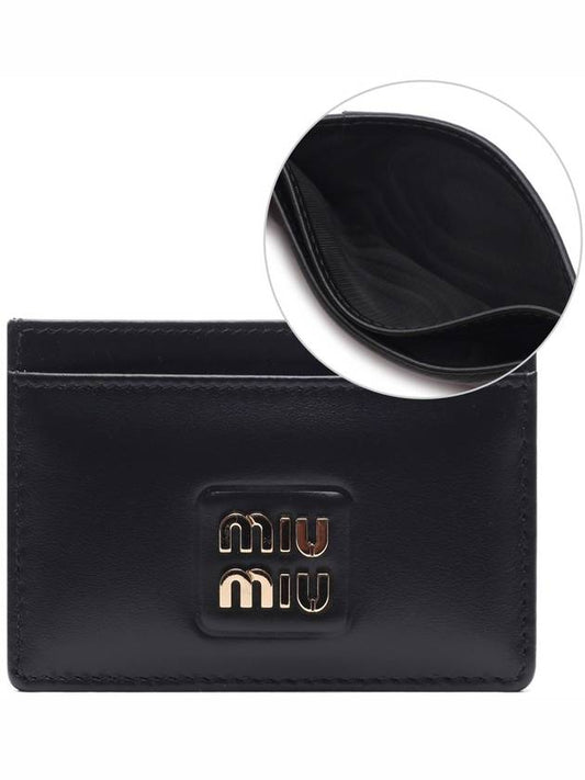 Logo Leather Card Wallet Black - MIU MIU - BALAAN 2