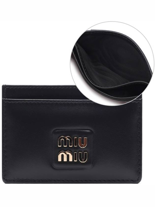 Logo Leather Card Wallet Black - MIU MIU - BALAAN 3