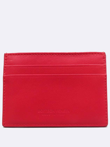 701446 Red color leather block padded card wallet - BOTTEGA VENETA - BALAAN 1