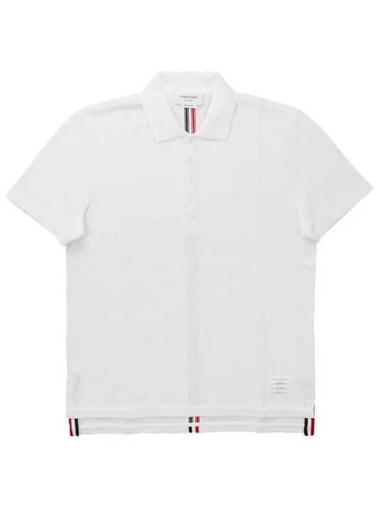 Men's Cotton Pique Center Bag Striped Short Sleeve Polo Shirt White - THOM BROWNE - BALAAN 2