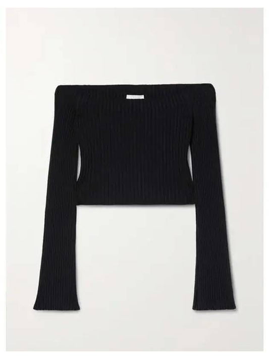 Women's Off Shoulder Crop Long Sleeve Knit Top Black - CHLOE - BALAAN 2