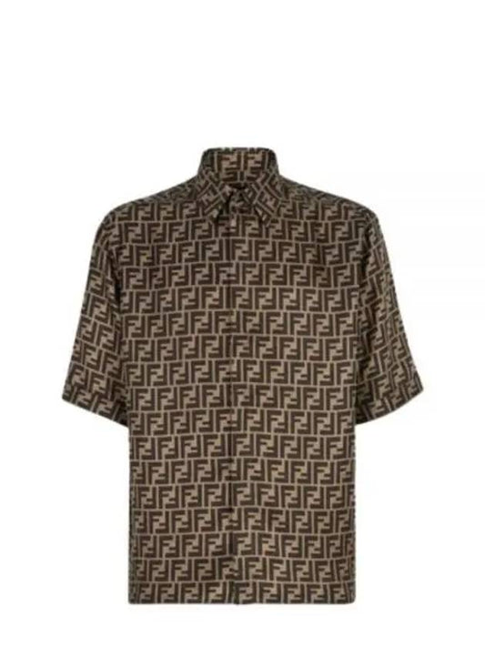 Men's FF Motif Silk Short Sleeve Shirt Brown - FENDI - BALAAN 2