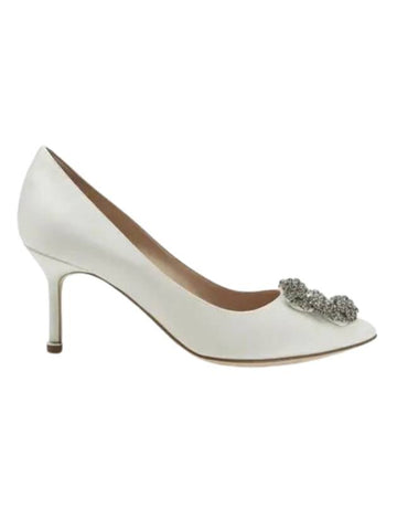 Hangisi 70 Satin Jewel Buckle Pumps White - MANOLO BLAHNIK - BALAAN 1