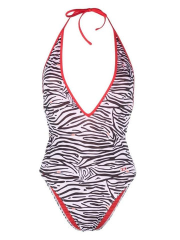 Zebra Print Halter Neck One-Piece Swimsuit - DIESEL - BALAAN 1