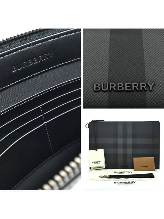 Check Large Zip Pouch Clutch Bag Charcoal - BURBERRY - BALAAN 6