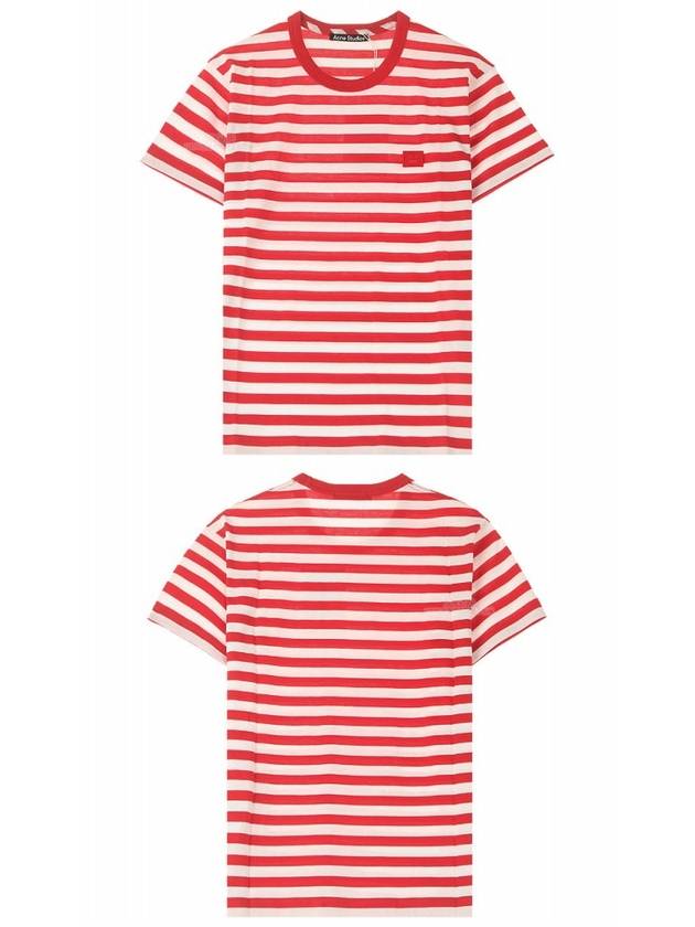 Face Patch Striped Short Sleeve T-Shirt Cherry Red - ACNE STUDIOS - BALAAN 5