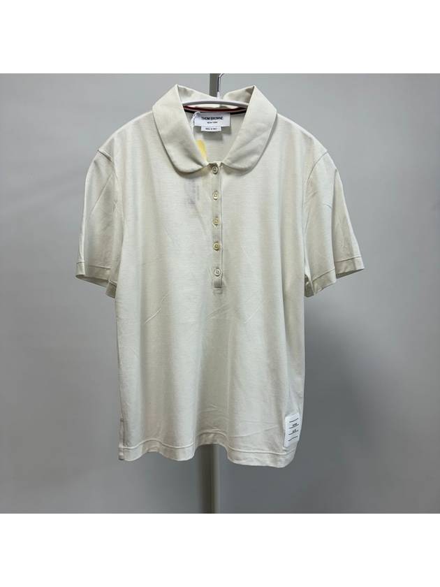 Women's Round Collar Short Sleeve Polo Shirt Natural White - THOM BROWNE - BALAAN 2