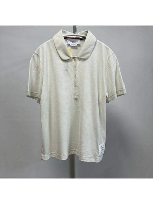 Women's Round Collar Short Sleeve Polo Shirt Natural White - THOM BROWNE - BALAAN 2