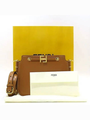 8BT349 Brown color touch gold metal cross bag - FENDI - BALAAN 1