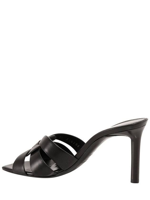 Tribute Leather Sandal Heels Black - SAINT LAURENT - BALAAN 4