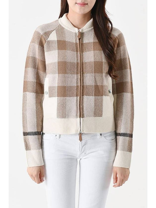 Women's Cashmere Wool Cardigan Brown White - BURBERRY - BALAAN 2