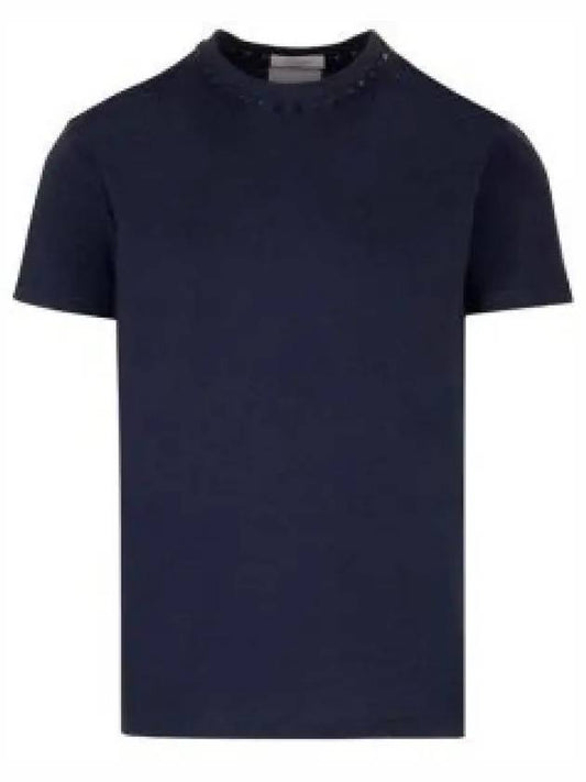 Neck Rockstud Short Sleeve T Shirt Navy 4V3MG08X959598 - VALENTINO - BALAAN 1