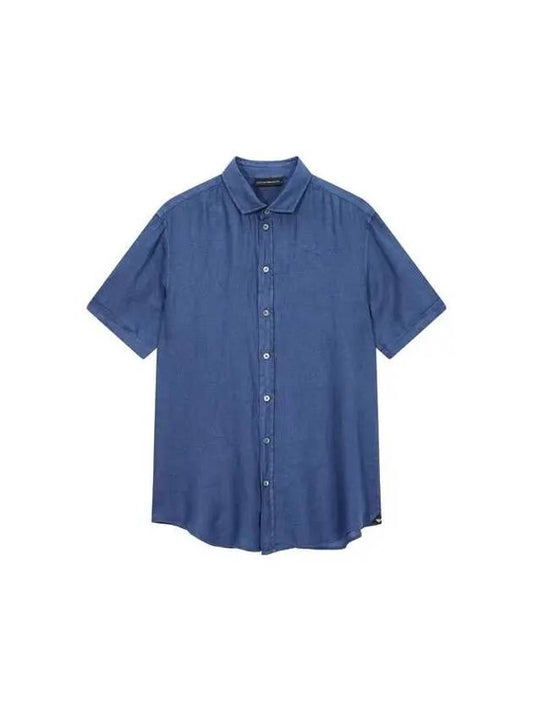 Men s Roll up Sleeve Linen Shirt Navy - EMPORIO ARMANI - BALAAN 1