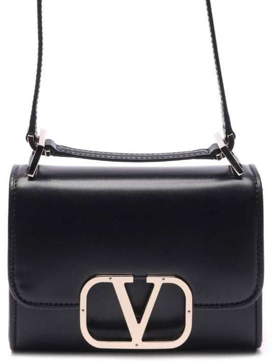 V Logo Type Small Leather Shoulder Bag Black - VALENTINO - BALAAN 2