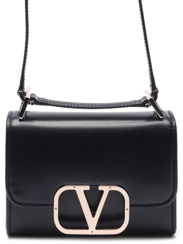 V Logo Type Small Leather Shoulder Bag Black - VALENTINO - BALAAN 3