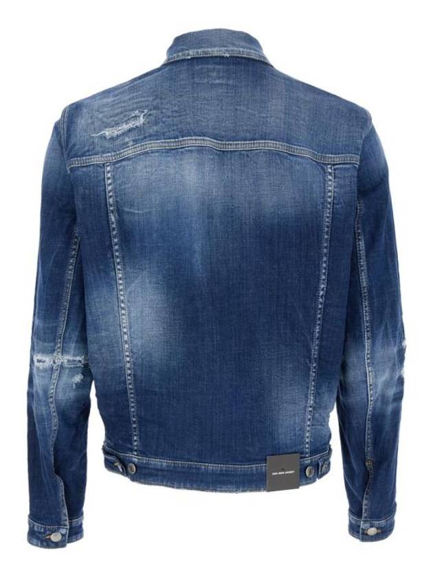 Ripped Cast Wash Denim Jacket Blue - DSQUARED2 - BALAAN 3