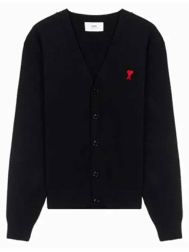 Heart Logo Merino Wool Cardigan Black - AMI - BALAAN 2