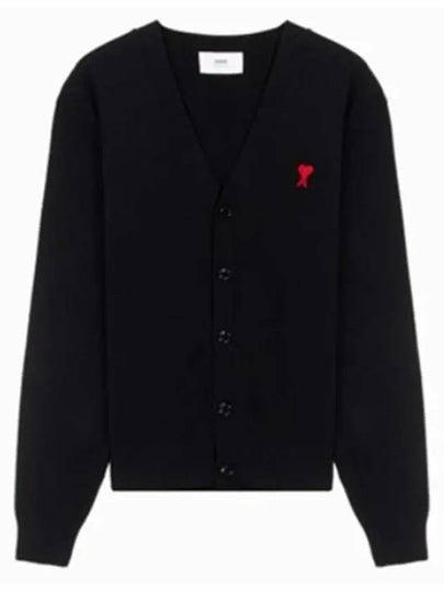 Heart Logo Merino Wool Cardigan Black - AMI - BALAAN 2