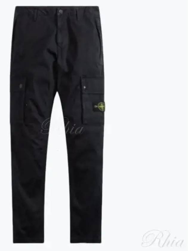 Garment Dyed Old Effect Stretch Broken Twill Cotton Cargo Pants Black - STONE ISLAND - BALAAN 2